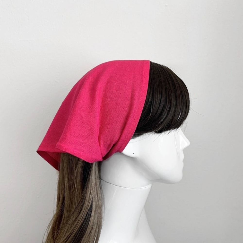 Fuchsia Linen Triangle Head Scarf